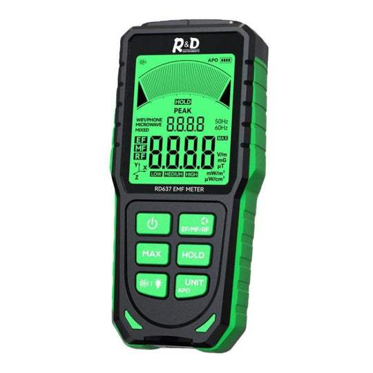 R&D INSTRUMENTS RD637 3 In 1 Digital Display Alarm Rechargeable Electromagnetic Radiation Tester(Black Green)