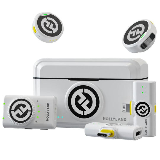 HOLLYLAND LARK M2 Button-Size Concealed Lapel Microphone 300m Transmission Range, 48kHz/24bit HiFi Sound Combo Version-Ivory White