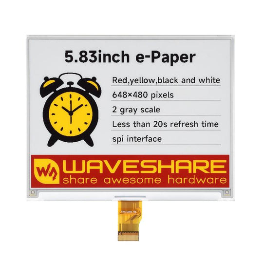 WAVESHARE 5.83 Inch E-Paper 4 Color E-Ink Display Module, Spec: Raw Display