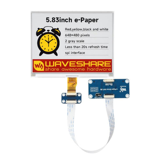 WAVESHARE 5.83 Inch E-Paper 4 Color E-Ink Display Module, Spec: With Driver HAT