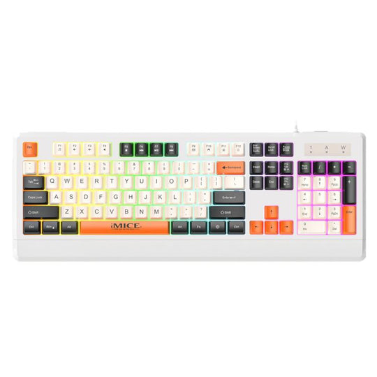 iMICE AK-100 Wired USB Rainbow Backlit Color Block Keycap Keyboard(White)