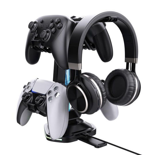 Multi-Function Gaming Stand For Headset & 4 Controllers With Dual USB Charging Ports And RGB Lighting(Black)