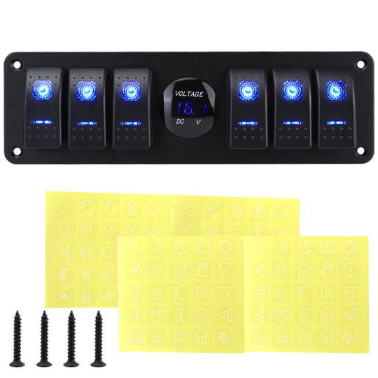 Waterproof Switch Panel For Vehicles And Ships With Digital Voltage Display(Blue)