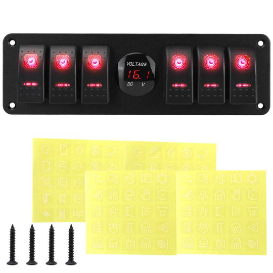 Waterproof Switch Panel With Digital Voltage Display For Vehicles And Ships(Red)