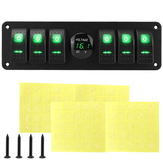 Waterproof Switch Panel With Digital Voltage Display For Vehicles And Ships(Green)