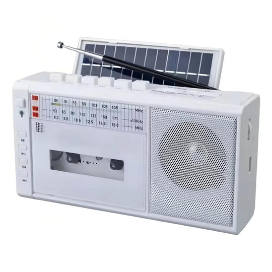 Solar-Powered Magnetic Cassette Player Wireless SW Radio/Recorder(White)