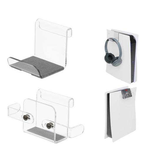 For PS5 Console Acrylic Overhead Hanger Dual Hook for Controller, Headset, and Hard Drive Storage(Clear)