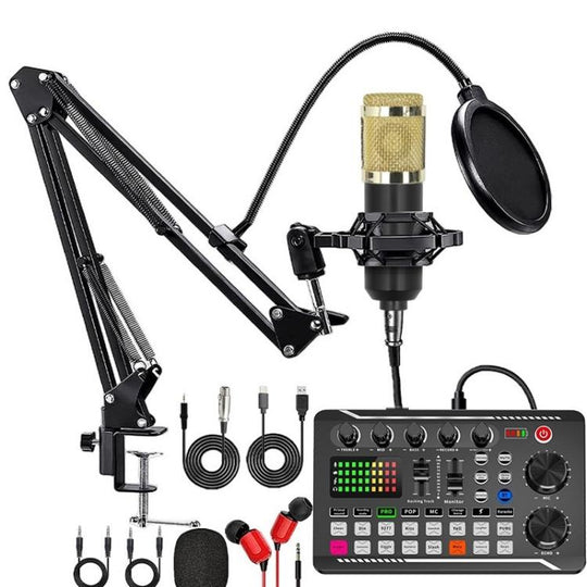 F998 Sound Card With BM800 Condenser Microphone Set Complete Karaoke And Broadcasting Kit Cantilever Gold