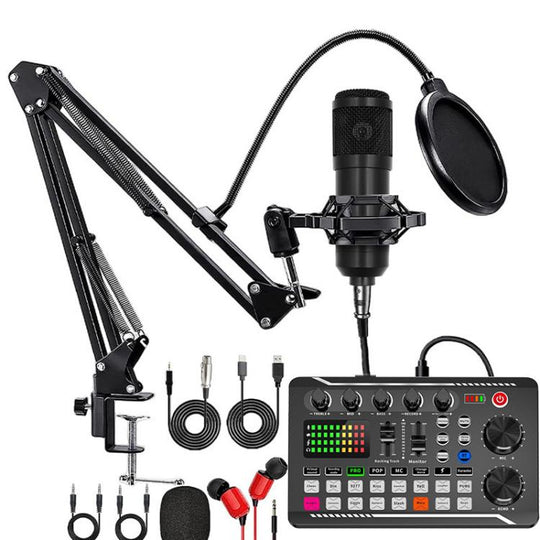 F998 Sound Card With BM800 Condenser Microphone Set Complete Karaoke And Broadcasting Kit Cantilever Black