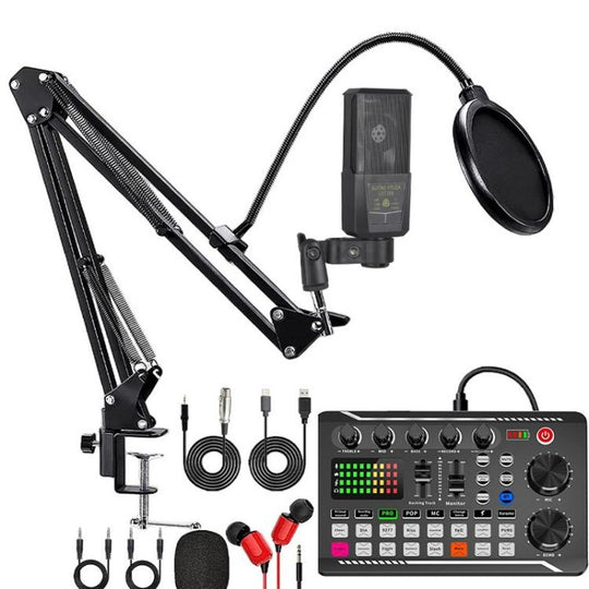 F998 Sound Card With BM800 Condenser Microphone Set Complete Karaoke And Broadcasting Kit 240 Cantilever Black