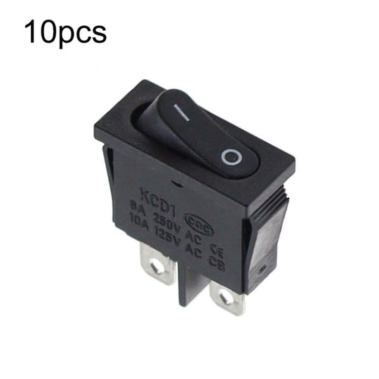 KCD1-110 10pcs Slim Flat Rocker Switch 2-Pin 2-Position Instrument Switch(Black)