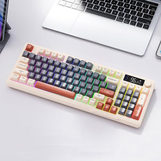 FREE WOLF M96 Wireless Bluetooth Dual-Mode Russian Keyboard PBT Dome Display Gaming Keyboard(Coffee)