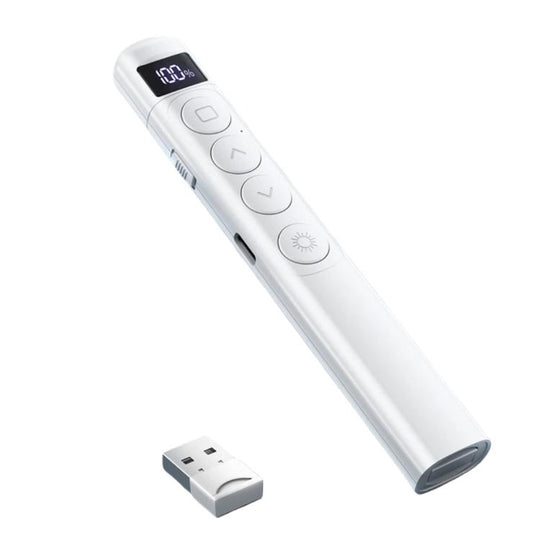 Digital Display Rechargeable Presentation Remote Laser Pointer RF 2.4GHz 100M Control Range(S7 White)