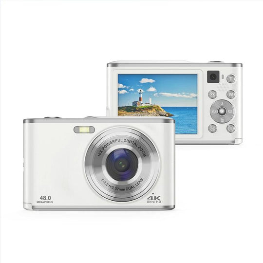 HD 4K Dual Lens Selfie Digital Camera Portable Card-Style CCD Student Camera, Color: White