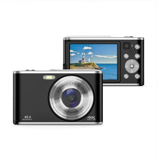 HD 4K Dual Lens Selfie Digital Camera Portable Card-Style CCD Student Camera, Color: Black+32G Memory Card