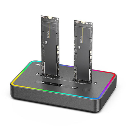 Blueendless SD07 M.2 Dual-Bay Hard Drive Enclosure NVMe Offline Cloning Device, Spec: With RGB Light(UK Plug)
