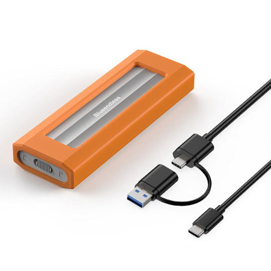 Blueendless 10Gbps M.2 SSD Enclosure External Type-C 3.2 Portable Hard Drive Case, Spec: NVMe Protocol With USB/Type-C 2 In 1 Cable Silver Orange