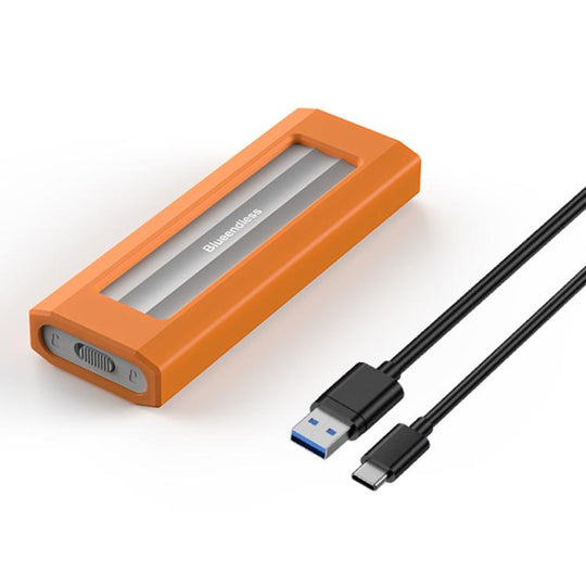 Blueendless 10Gbps M.2 SSD Enclosure External Type-C 3.2 Portable Hard Drive Case, Spec: SATA&NVMe Dual Protocol With USB Cable Silver Orange