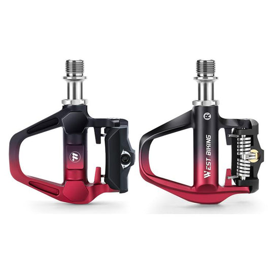 WEST BIKING Lightweight SPD-Compatible Road Bike Clipless Pedals - with Cleats and High-Efficiency Bearings Black Red Titanium