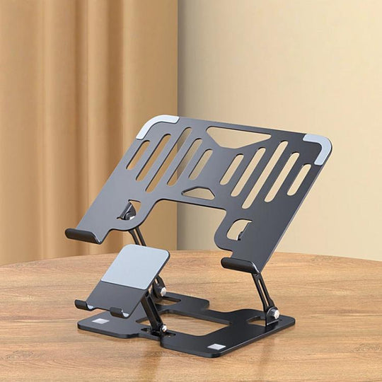 2-In-1 Foldable Laptop Tablet Stand Riser With Phone Holder(Black)
