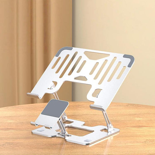 2-In-1 Foldable Laptop Tablet Stand Riser With Phone Holder(Silver)