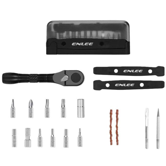 ENLEE EN59 19pcs Bike Ratchet Wrench Set Portable Multifunctional Bicycle Repair Tool Kit(Black)