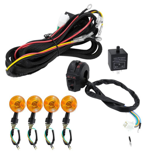 Motorcycle/ATV Turn Signal Kit With Wiring Harness Relay Indicator Lights And Horn Set