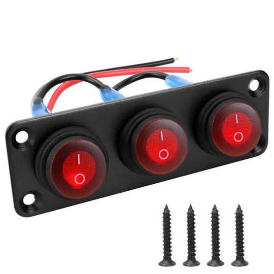Round Waterproof Marine Panel Switch With LED Light, Specification: 3 Button Red