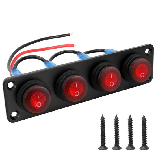 Round Waterproof Marine Panel Switch With LED Light, Specification: 4 Button Red