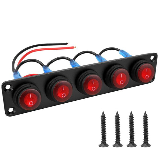 Round Waterproof Marine Panel Switch With LED Light, Specification: 5 Button Red