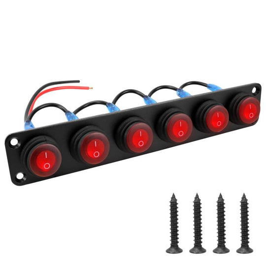 Round Waterproof Marine Panel Switch With LED Light, Specification: 6 Button Red