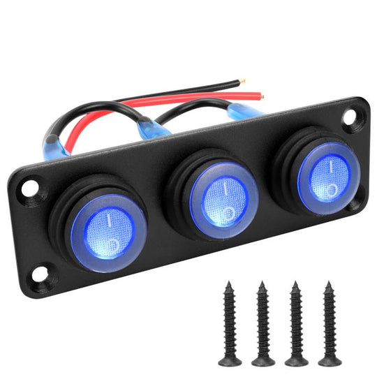 Round Waterproof Marine Panel Switch With LED Light, Specification: 3 Button Blue