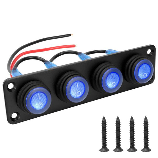 Round Waterproof Marine Panel Switch With LED Light, Specification: 4 Button Blue