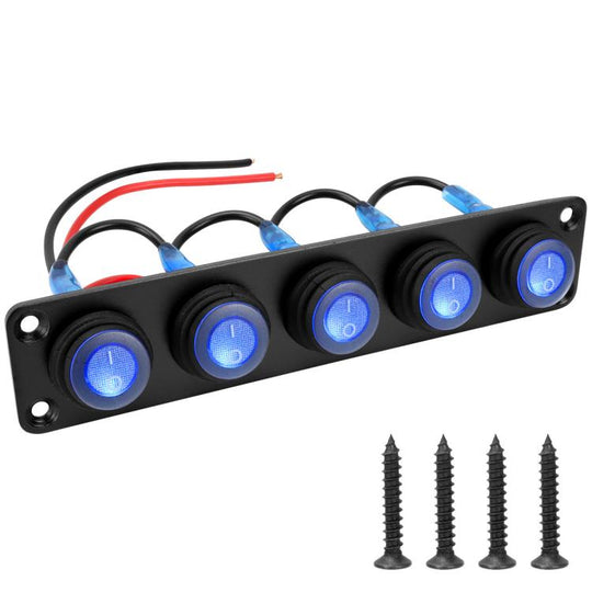 Round Waterproof Marine Panel Switch With LED Light, Specification: 5 Button Blue