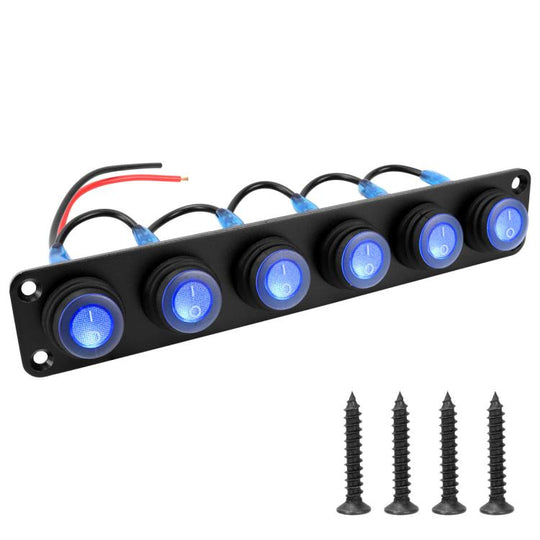 Round Waterproof Marine Panel Switch With LED Light, Specification: 6 Button Blue
