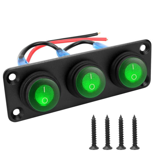Round Waterproof Marine Panel Switch With LED Light, Specification: 3 Button Green