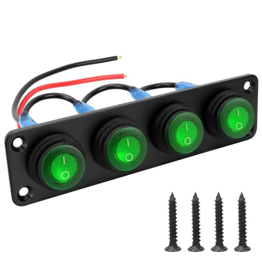 Round Waterproof Marine Panel Switch With LED Light, Specification: 4 Button Green