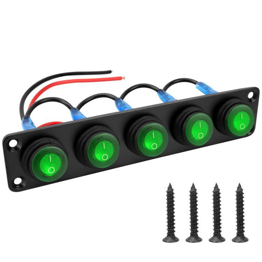 Round Waterproof Marine Panel Switch With LED Light, Specification: 5 Button Green