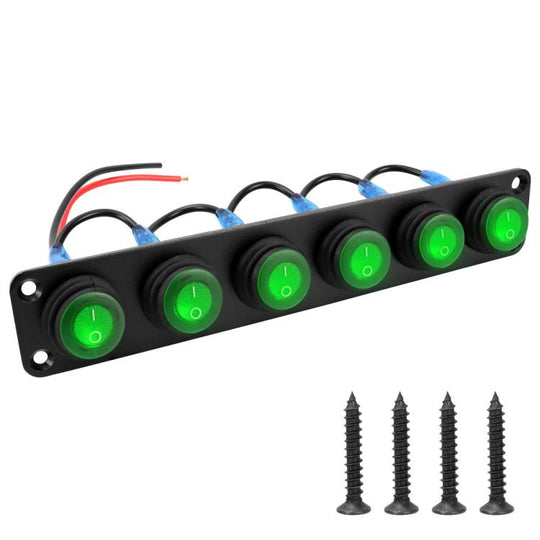 Round Waterproof Marine Panel Switch With LED Light, Specification: 6 Button Green