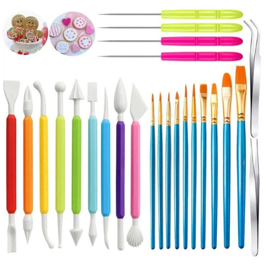 25pcs Pottery Tools Clay Sculpting Knife Tweezers Paint Brushes Detail Needles