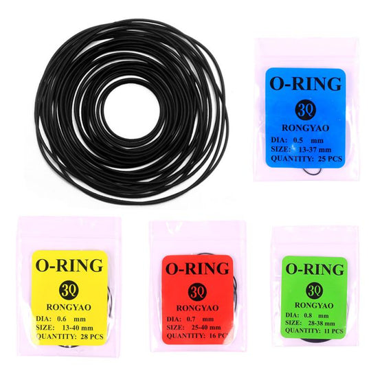 4-Size Watch Back Cover O-Ring Seal Kit 0.5mm/0.6mm/0.7mm/0.8mm Gasket Set for Watch Repair