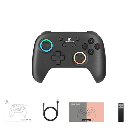 ANBERNIC RGP01 Multi-Platform Gaming Controller for PC/Switch/Steam With Hall Effect Joystick & Triggers, 3-Mode Connectivity, RGB With Receiver Black
