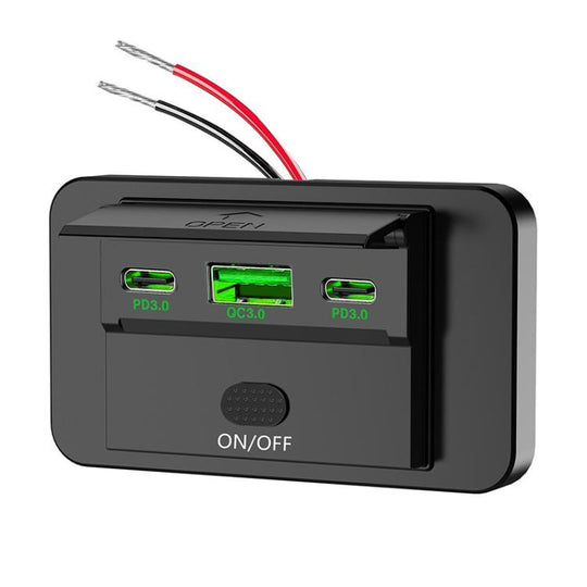 One To Three PD3.0 / QC3.0 Car Fast Charging USB Retrofit Charger(Green Light)