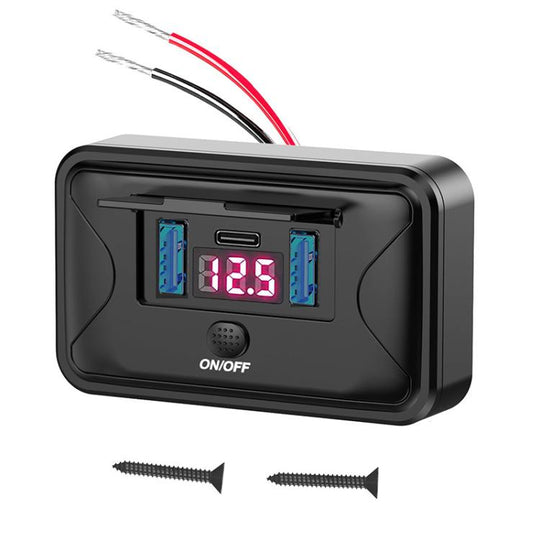 One To Three Car Fast Charger With Built-in Voltage Display With Waterproof Cover(Red Light)