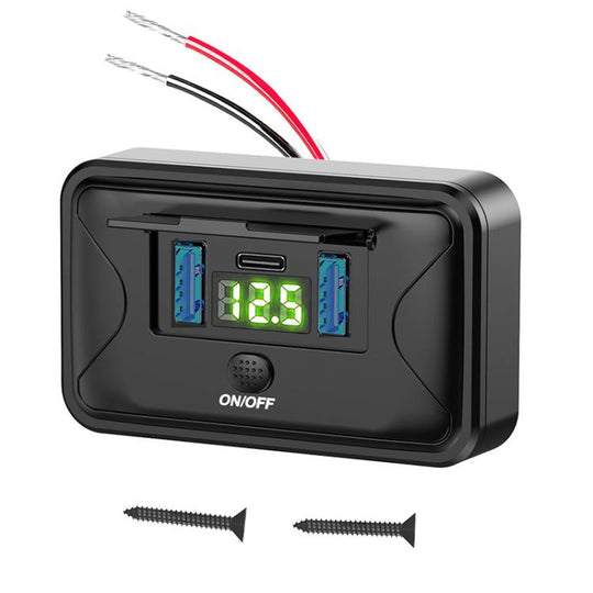 One To Three Car Fast Charger With Built-in Voltage Display With Waterproof Cover(Green Light)