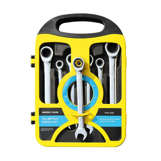 7pcs /Set Dual-Drive Ratchet Wrench 8-19mm Quick-Release Non-Slip Socket Spanner, Spec: Fixed Head