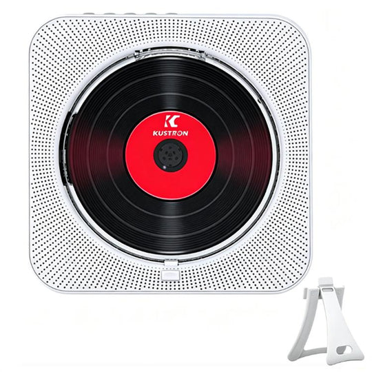 KUSTRON Home Wall-Mounted Rechargeable CD Player Bluetooth Speaker Music Player With Cover, Size: UK Plug(White)