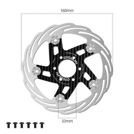 CYCLAMiI Bicycle Ultra-Lightweight Carbon Fiber Brake Rotor Center-lock 6-bolt Disc Brake, Spec: 160mm