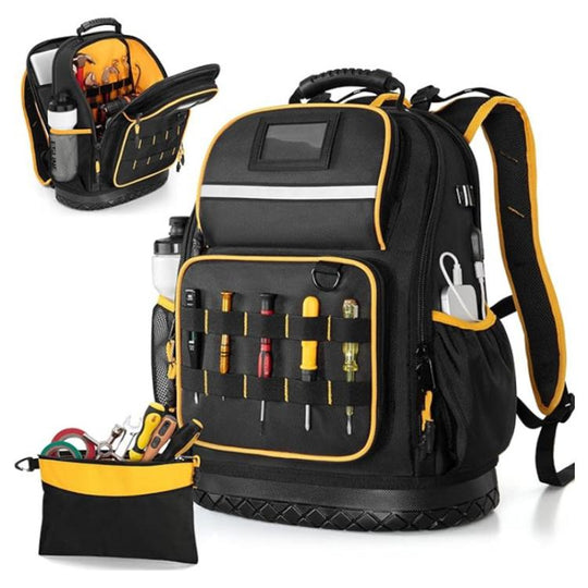 Oxford Cloth Tool Backpack With Rubber Base Multiple Pockets & 15.6-Inch Laptop Compartment(Black)