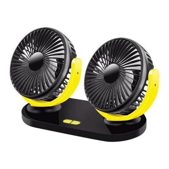 Rundong R-8037 USB Portable High Wind Car Dual-Head Fan Quiet Desk Fan For Office & Desktop(Black Yellow)